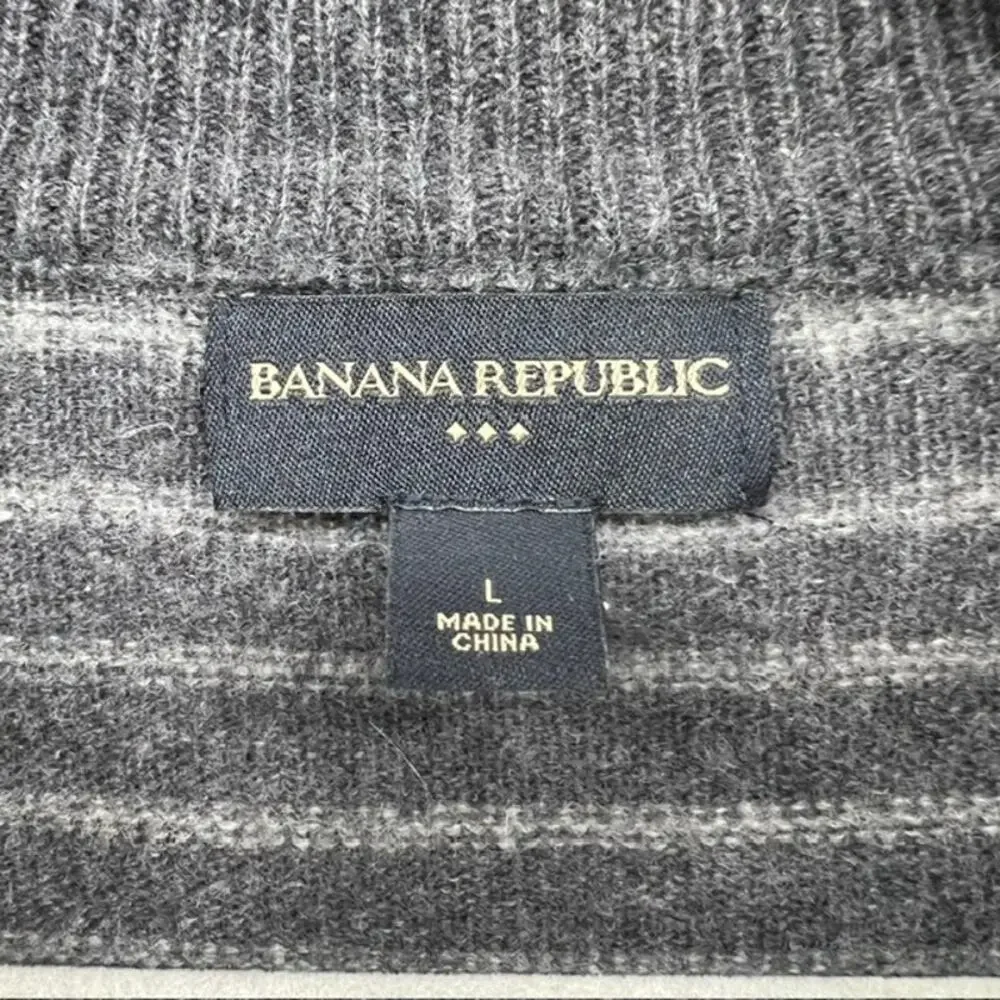 Banana Republic 1/4 Zip Lambs Wool Sweater Mens L Gray Blue Stripe Y2K Preppy